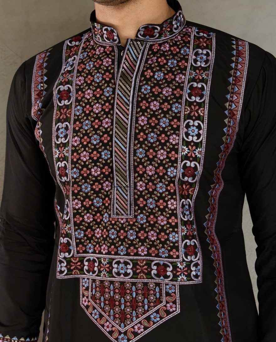 61305-black  - Colors of Tradition –  Black Statement Kurtas for Every Celebration